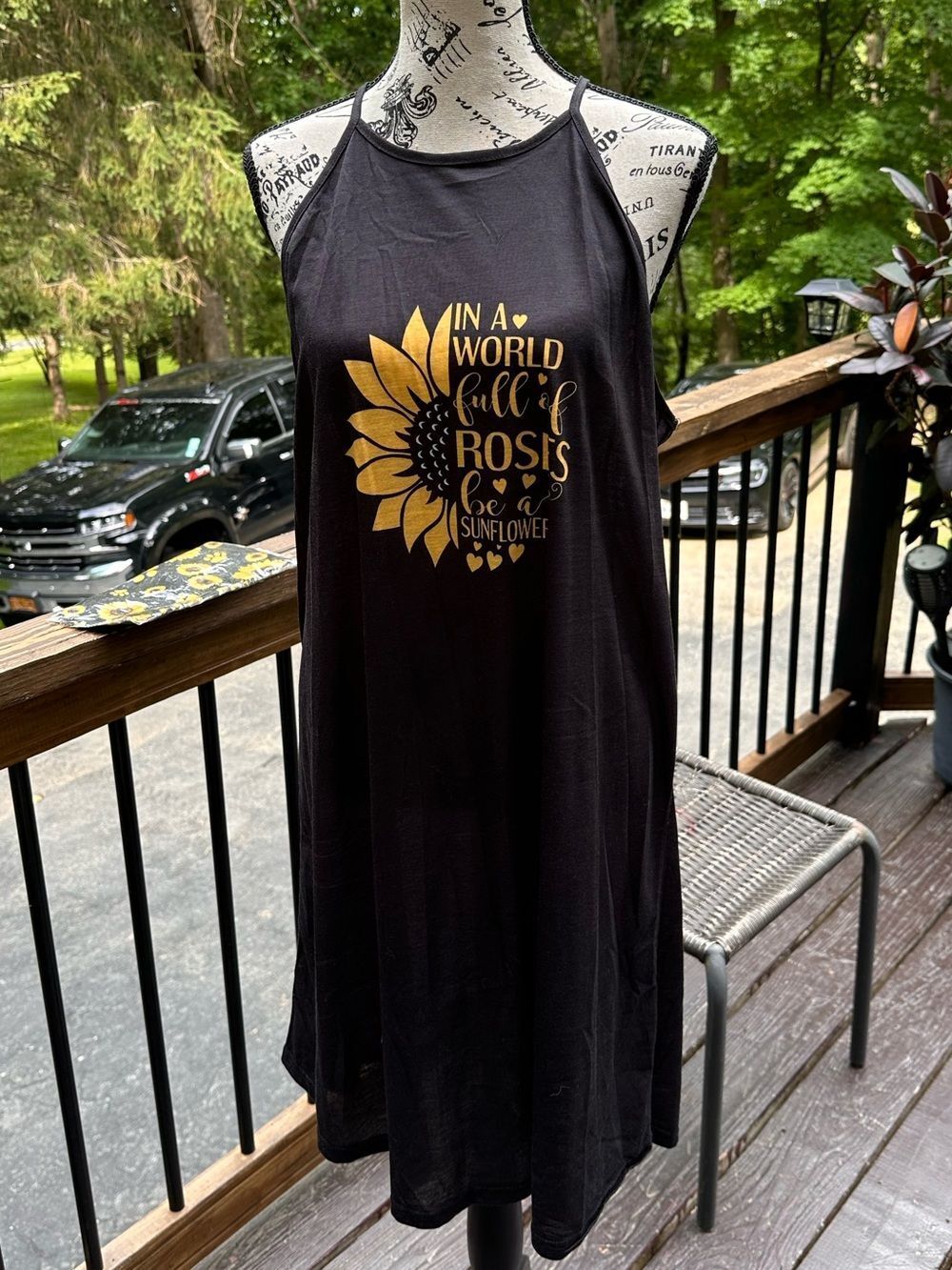 Black Sunflower Graphic Tank Dress - and matching head band